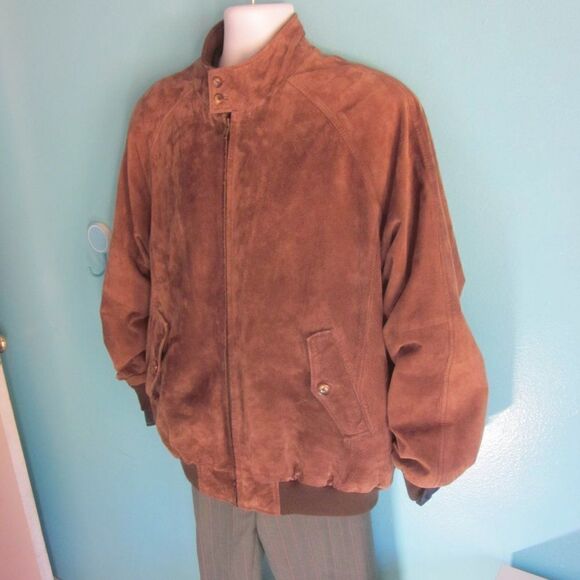 Orvis Mens Size L Brown Leather Jacket Zip Front Coat 54” Chest - Picture 6 of 14